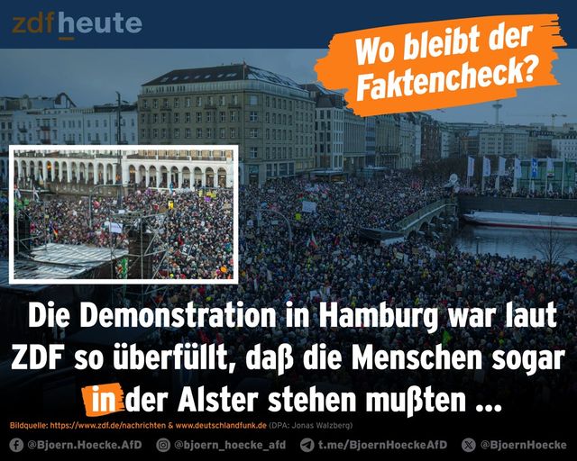 Demo in Hamburg war so überfüllt, daß Menschen IN der Alster stehen mussten? Wo bleibt der Faktencheck?